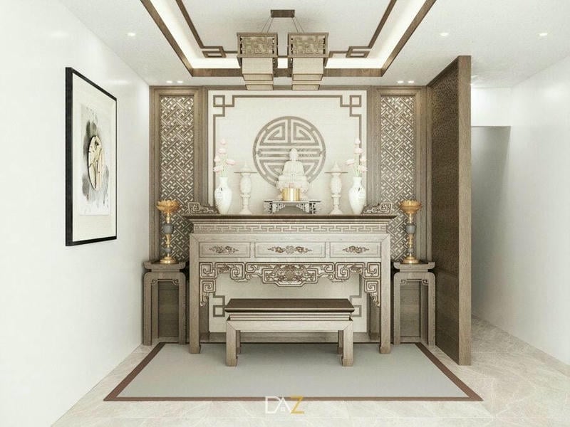 Thiết kế phòng thờ vừa sang trọng, vừa tôn lên nét đẹp truyền thống cho nhà ống