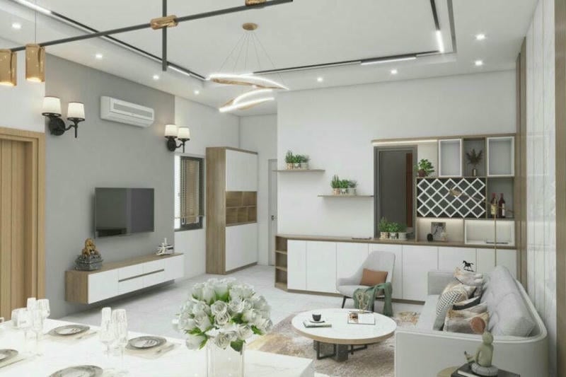 Nội thất phòng khách hoàn thiện rất đẹp, sang trọng