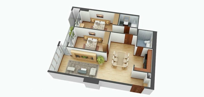 Nội thất phòng khách dành cho chung cư 2 phòng ngủ