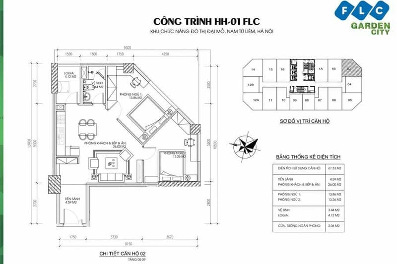 Nội thất chung cư 65m2 tại FLC Garden City