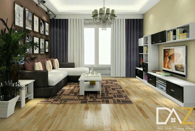 Nội thất phòng khách với tone màu trắng làm chủ đạo