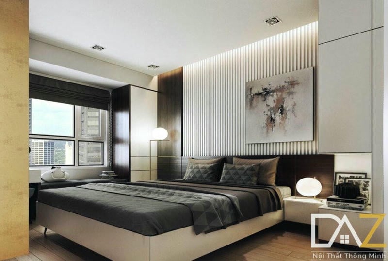 Thiết kế phòng ngủ nhỏ với tranh ảnh và gam màu tối vô cùng ấn tượng