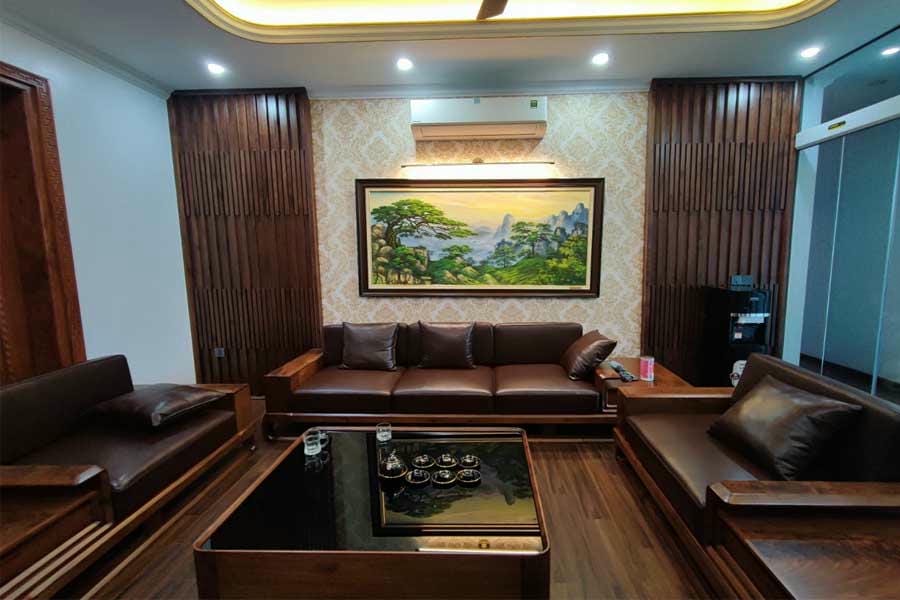 Nội thất chung cư gỗ tự nhiên - phòng khách gỗ óc chó