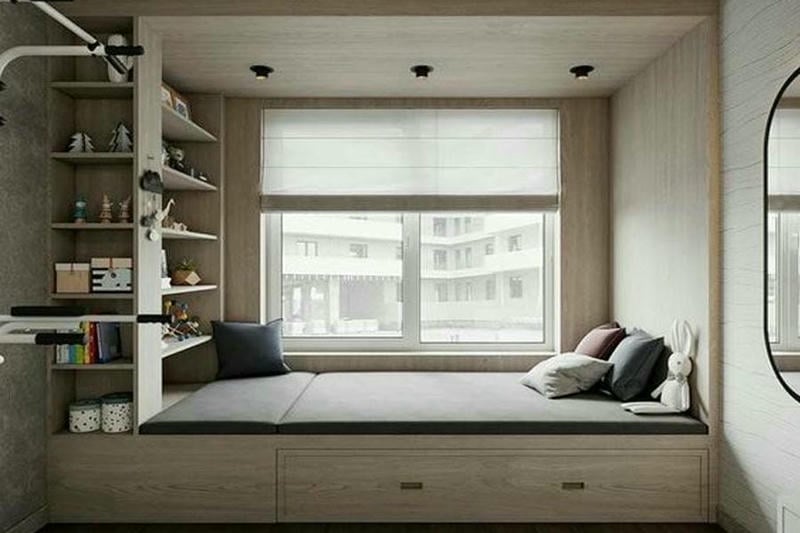 Giường liền tủ quần áo kết hợp kệ để đồ trang trí