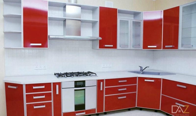 Tủ bếp acrylic kết hợp trắng