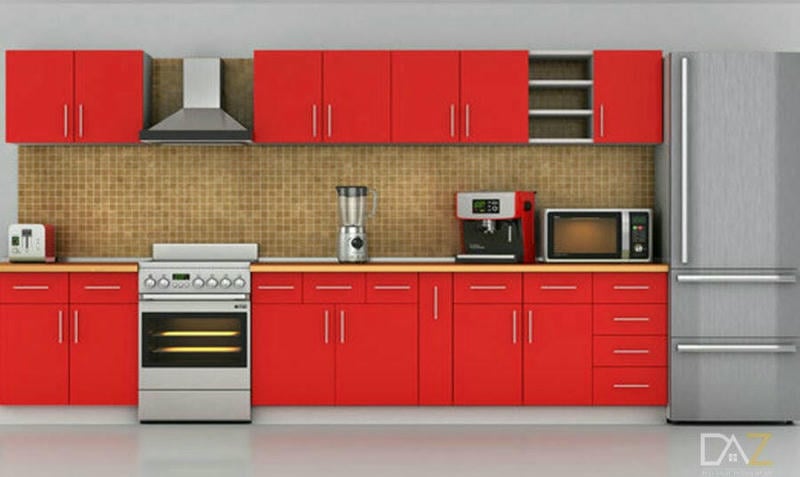 Tủ bếp chữ I màu đỏ đặc biệt