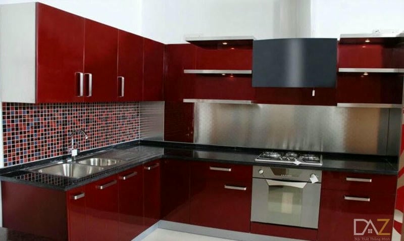 Tủ bếp chữ L có cánh