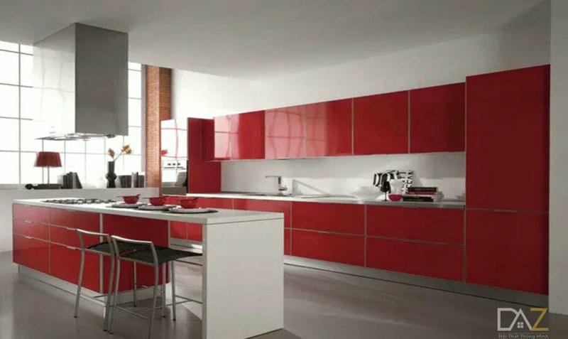 Tủ bếp chữ I kết hợp bàn đảo cho căn bếp rộng
