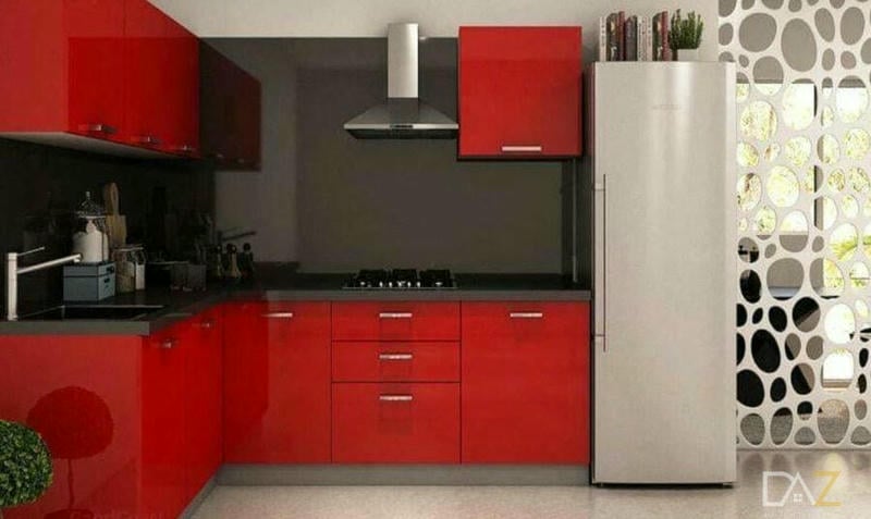 Tủ bếp chữ L cùng sơn tường màu đen