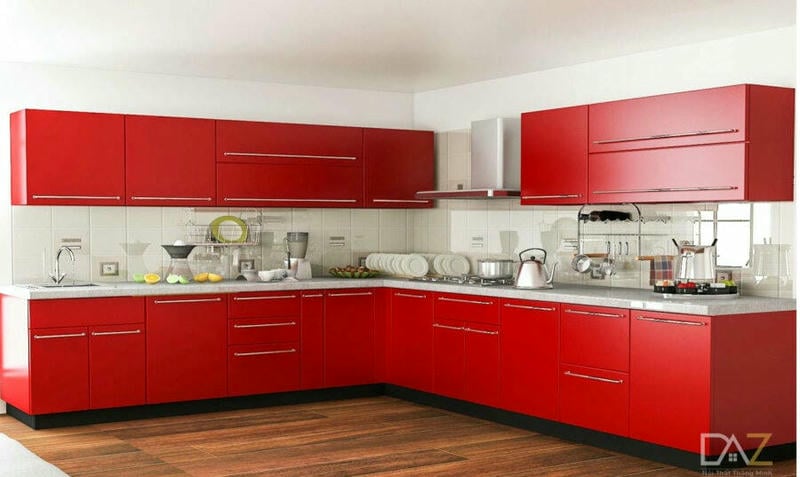 Tủ bếp Acrylic An Cường màu đỏ