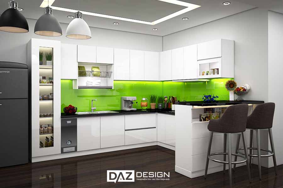 Tủ Bếp Mdf Lõi Xanh Chống Ẩm An Cường Cánh Phủ Acrylic Az-37