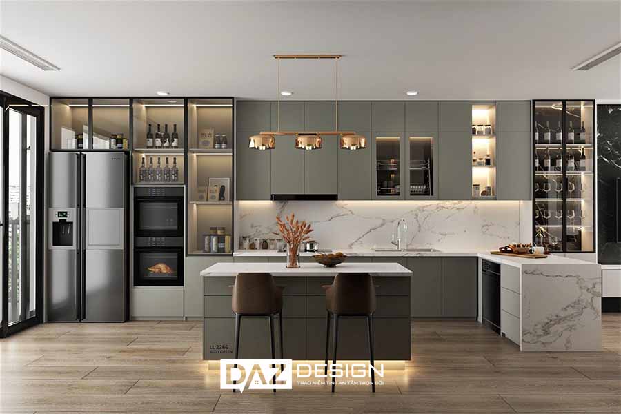 Tủ Bếp Mdf Lõi Xanh Chống Ẩm An Cường Cánh Phủ Acrylic Az-37