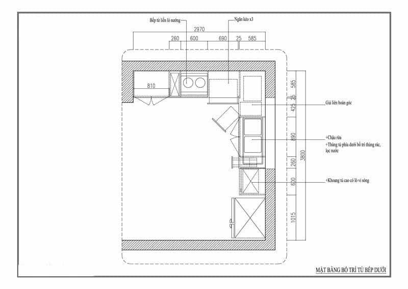 Bản vẽ kỹ thuật 2D cho tủ bếp Acrylic SHT-07