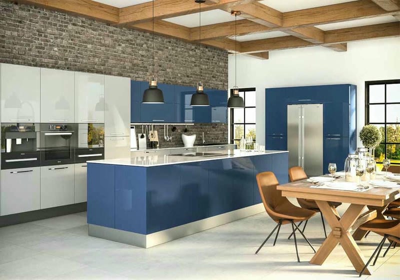 Tủ bếp Acrylic SHT-07 sự kết hợp giữa xanh và trắng