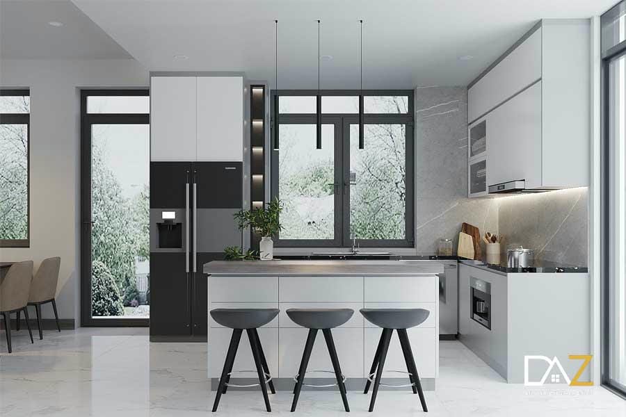 Phòng bếp chữ L thiết kế theo phong cách hiện đại