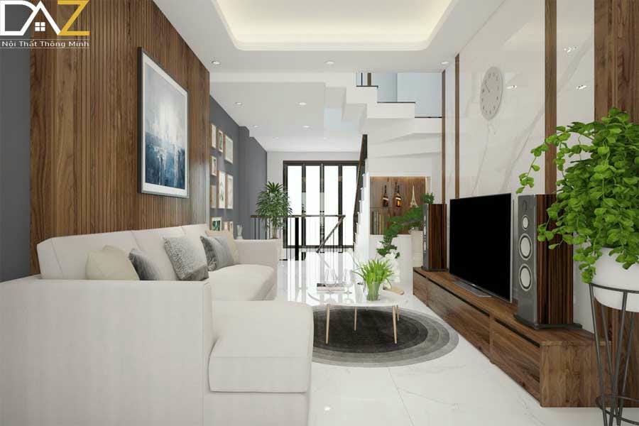 Thiết kế thi công nội thất nhà ống có gác lửng làm phòng khách