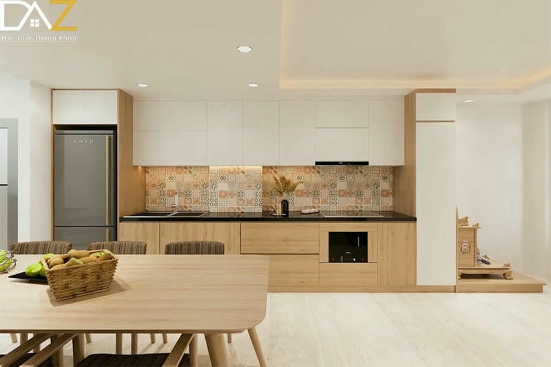 Phòng bếp của nhà ống được thiết kế nội thất đầy đủ công năng