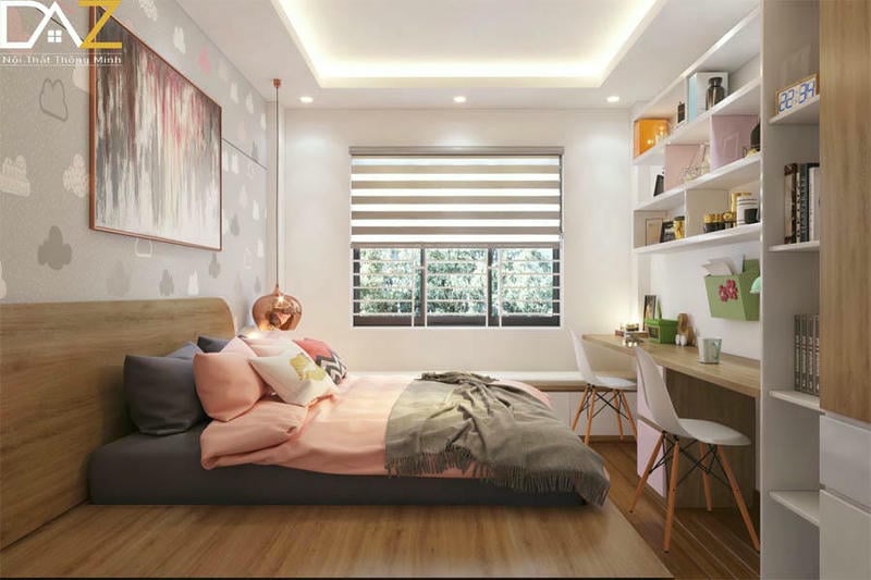 Phòng ngủ có không gian tối giản, nội thất gam màu trung tính