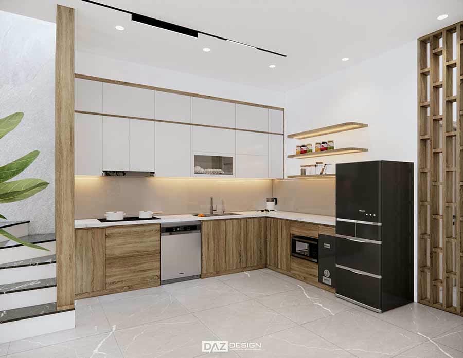Tủ bếp chữ L Phủ Acylic Cốt MDF lõi xanh An Cường