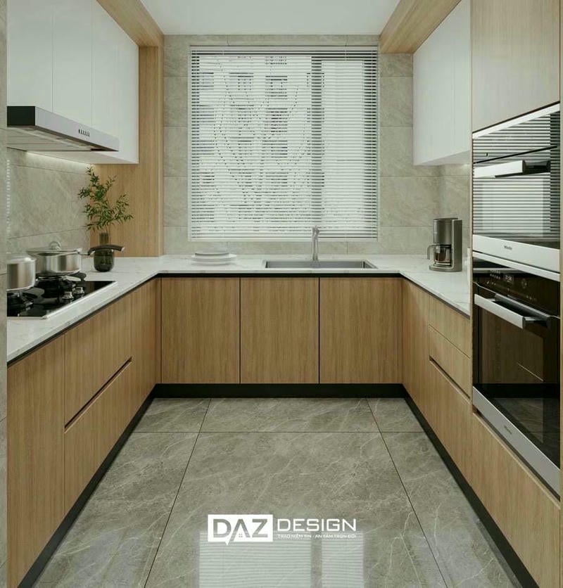 Thiết Kế Lắp Đặt Tủ Bếp Chữ U Gỗ MDF An Cường Lõi Xanh