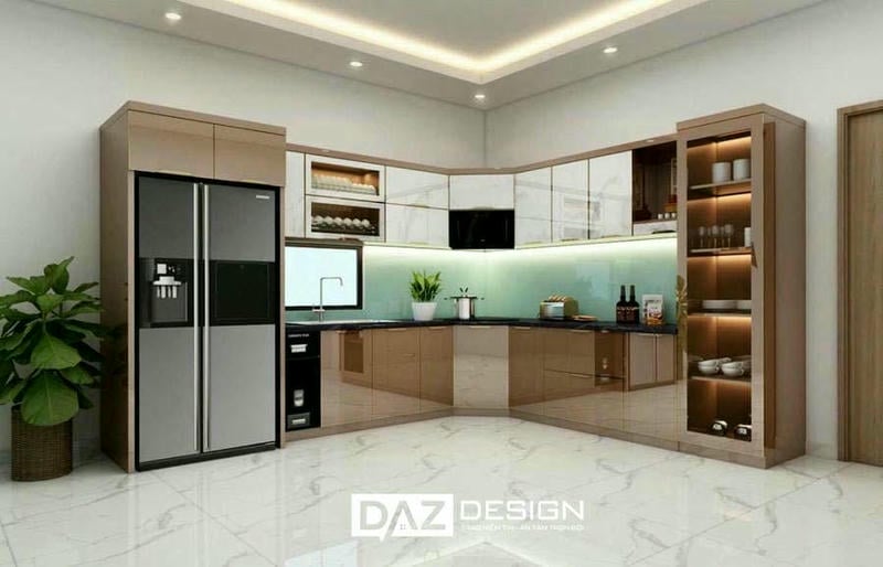 Tủ Bếp Inox Daz-in03 Cánh Kính Thiết Kế I, L, U