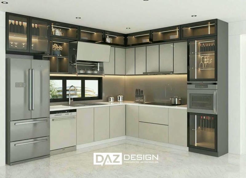 Tủ Bếp Inox Daz-in03 Cánh Kính Thiết Kế I, L, U