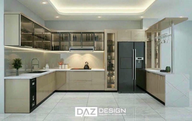 Tủ Bếp Inox Daz-in13 Cánh Kính, Nhựa, Mdf Lõi Xanh