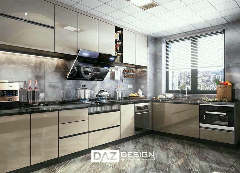 Tủ Bếp Nhựa Daz-p04 Cánh Phủ Acrylic, Laminate