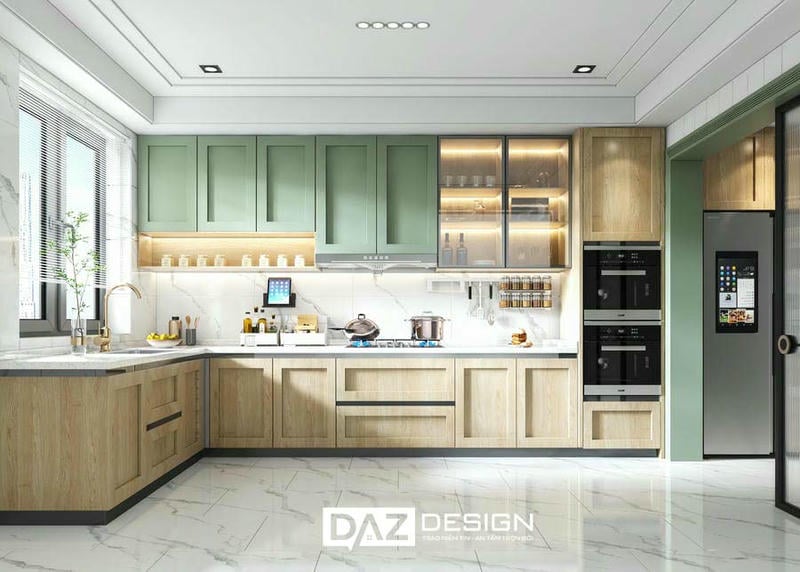 Tủ Bếp Nhựa Daz-p09 Cánh Phủ Acrylic, Laminate